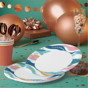 Assiettes En Carton Bleu Menthe Vert Rose Rayures Vagues Anniversaire