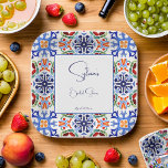 Assiettes En Carton Bleu mexicain carreaux colorés douche nuptiale imp<br><div class="desc">Bleu coloré talavera mexicaine azulejo dalles douche nuptiale imprimé modèle papier assiettes décoration personnalisée vaisselle,  écriture décontractée police</div>