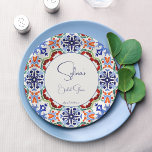 Assiettes En Carton Bleu mexicain carreaux colorés douche nuptiale imp<br><div class="desc">Bleu coloré talavera mexicaine azulejo dalles douche nuptiale imprimé modèle papier assiettes décoration personnalisée vaisselle,  écriture décontractée police</div>