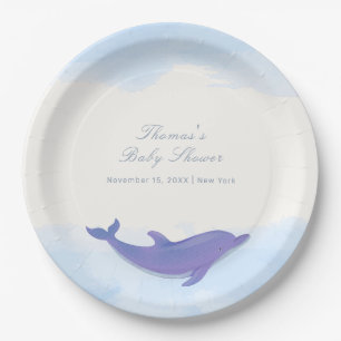 Assiettes En Carton Bleu minimaliste Boho Ocean Dolphin Baby shower