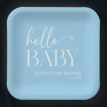 Assiettes En Carton Bleu minimaliste Hello Baby shower bébé<br><div class="desc">Ce sont des Plaques de papier de Baby shower de bébé de minimalisme bleu!</div>