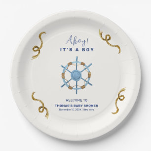 Assiettes En Carton Bleu moderne Ahoy Nautical Boy Baby shower