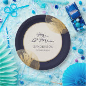 Assiettes En Carton Bleu moderne avec Mariage de succulents d'or (Fête)