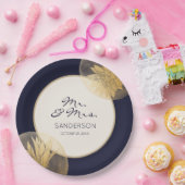 Assiettes En Carton Bleu moderne avec Mariage de succulents d'or (Fête)