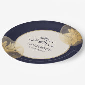 Assiettes En Carton Bleu moderne avec Mariage de succulents d'or (Angle)