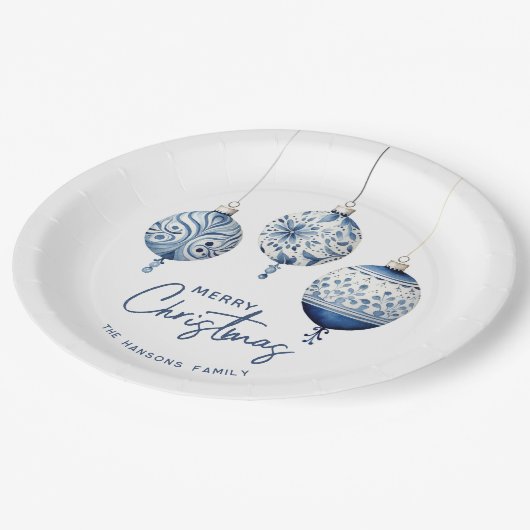 Assiettes En Carton Bleu Moderne Style nordique Ornements Joyeux Noël (Angle)