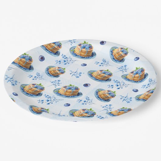 Assiettes En Carton Bleu mou Pancake Baby Brunch Baby shower (Angle)