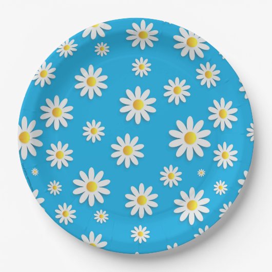 Assiettes En Carton Bleu mou simple avec motif floral marron blanc (Devant)