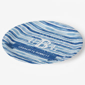 Assiettes En Carton Bleu Nautique Bleu Bleu Bleu Bande Pleine Monogram (Angle)