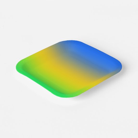 Assiettes En Carton Bleu néon, jaune, dégradé vert, ombre. (Angulaire)