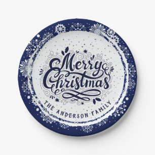 Assiettes En Carton Bleu Nuit & Blanc Élégant Noël Minimaliste