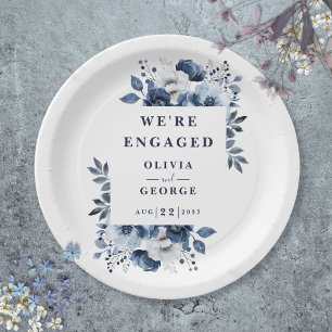 Assiettes En Carton Bleu Nuit Élégant Fleurs de Campagne Fiançailles