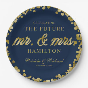 Assiettes En Carton Bleu Nuit Or Future Monsieur et Madame Fête de Fia