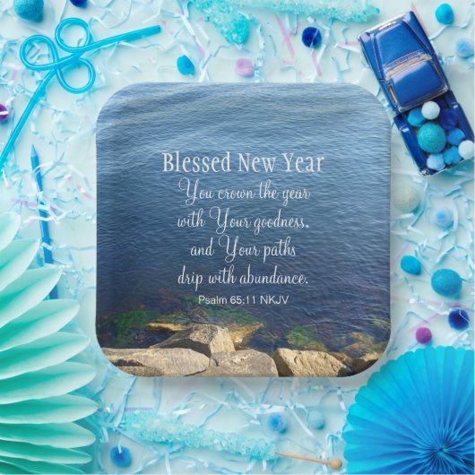 Assiettes En Carton Bleu Océan Bienheureux Nouvel An Bible chrétienne  (Fête)