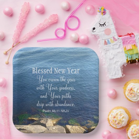 Assiettes En Carton Bleu Océan Bienheureux Nouvel An Bible chrétienne  (Fête)