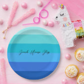 Assiettes En Carton Bleu océan et vert rayé (Fête)