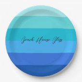 Assiettes En Carton Bleu océan et vert rayé (Devant)