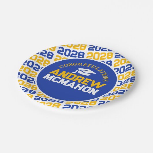 Assiettes En Carton Bleu, or et blanc Graduation personnalisée (Angle)