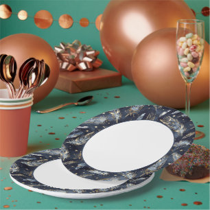 Assiettes En Carton Bleu Or Plumes Étoiles Blanc Anniversaire