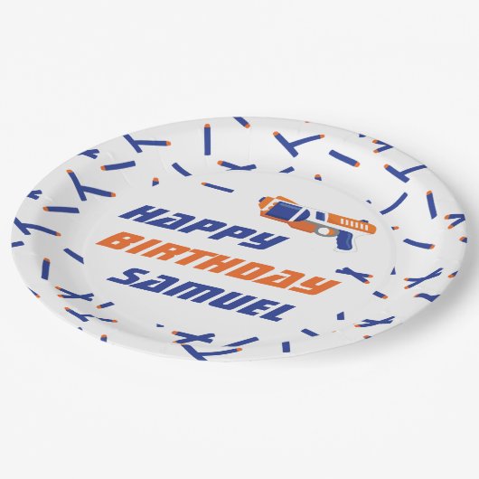 Assiettes En Carton Bleu, Orange Dart War Joyeux Anniversaire, N'Impor (Angle)