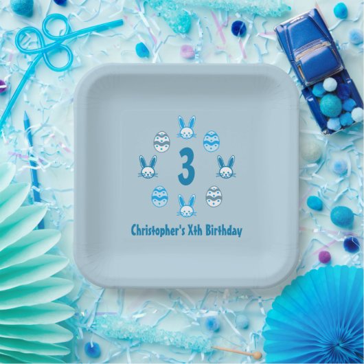 Assiettes En Carton Bleu Pâques 3ème anniversaire (Fête)