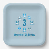 Assiettes En Carton Bleu Pâques 3ème anniversaire (Recto)