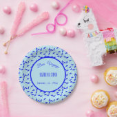 Assiettes En Carton bleu plage parapluie répétition motif bon voyage (Fête)