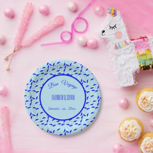 Assiettes En Carton bleu plage parapluie répétition motif bon voyage (Fête)