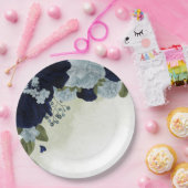 Assiettes En Carton bleu poussiéreux et bleu marine fleurs verdure (Fête)