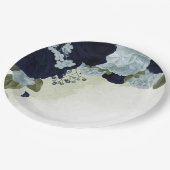 Assiettes En Carton bleu poussiéreux et bleu marine fleurs verdure (Angle)