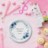 Assiettes En Carton Bleu poussiéreux et Mariage floral marine (Fête)