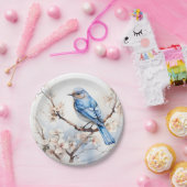 Assiettes En Carton Bleu printanier dans l'arbre florissant (Fête)