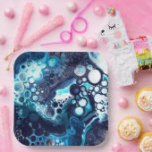 Assiettes En Carton Bleu profond et Marbre blanc fluides (Fête)