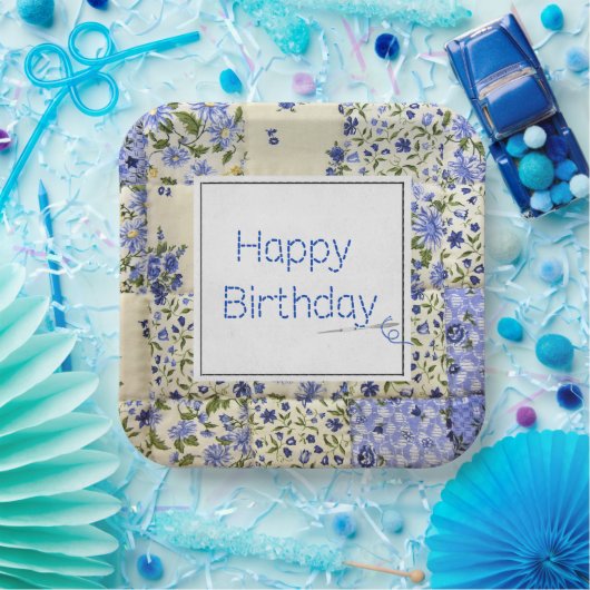 Assiettes En Carton Bleu Quilt d'anniversaire avec Aiguille (Fête)