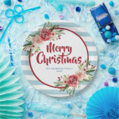 Assiettes En Carton Bleu Rayures Aquarelle Fleurs Noël (Fête)