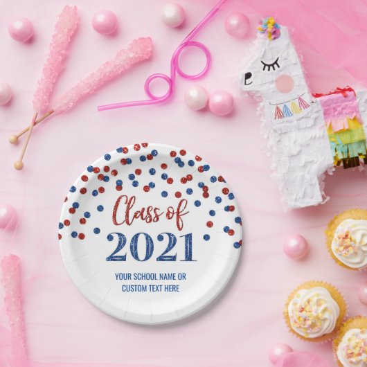 Assiettes En Carton Bleu Red Confetti Graduation 2021 (Fête)
