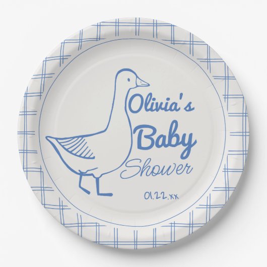 Assiettes En Carton Bleu rétro Silly Goose main tiré bébé garçon (Devant)