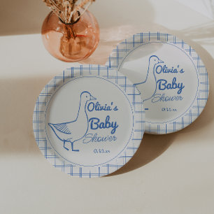 Assiettes En Carton Bleu rétro Silly Goose main tiré bébé garçon