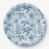 Assiettes En Carton Bleu Rêvé sous le Baby shower marin (Devant)