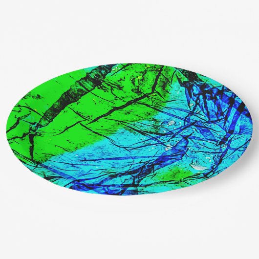 Assiettes En Carton Bleu rides abstraite recyclé plaque en plastique (Angle)