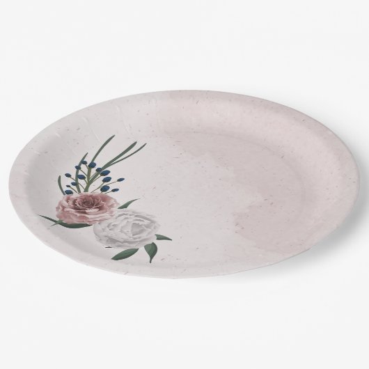 Assiettes En Carton bleu rose blanc vert fleuri mariage (Angle)