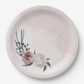 Assiettes En Carton bleu rose blanc vert fleuri mariage (Devant)