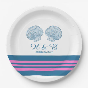 Assiettes En Carton Bleu rose Coquillages Nautiques Plaques de papier