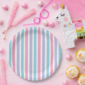 Assiettes En Carton Bleu rose et mauve bonbons raypes  (Fête)