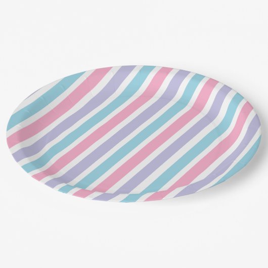 Assiettes En Carton Bleu rose et mauve bonbons raypes  (Angle)