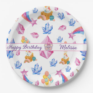 Assiettes En Carton Bleu Rose Étoiles Anniversaire Unicorn Motif