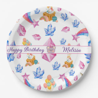 Assiettes En Carton Bleu Rose Étoiles Anniversaire Unicorn Motif