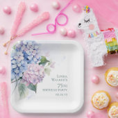 Assiettes En Carton Bleu rose Hydrangeas 75e anniversaire (Fête)