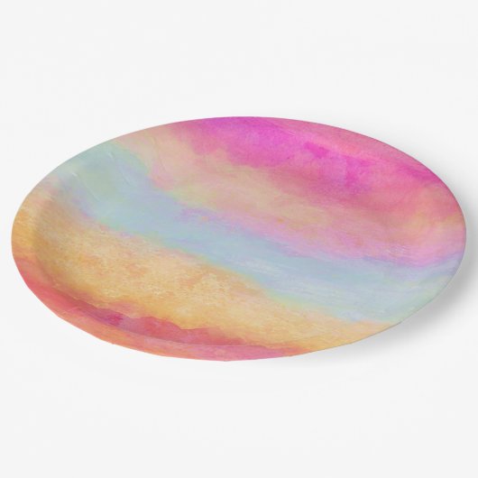 Assiettes En Carton Bleu rose Jaune arc-en-ciel Abstraites bandes (Angle)