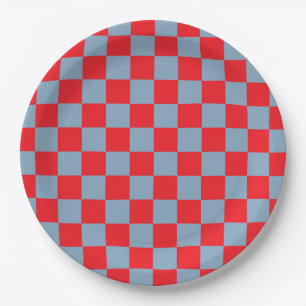 Assiettes En Carton Bleu rouge À damiers En vichy Motif